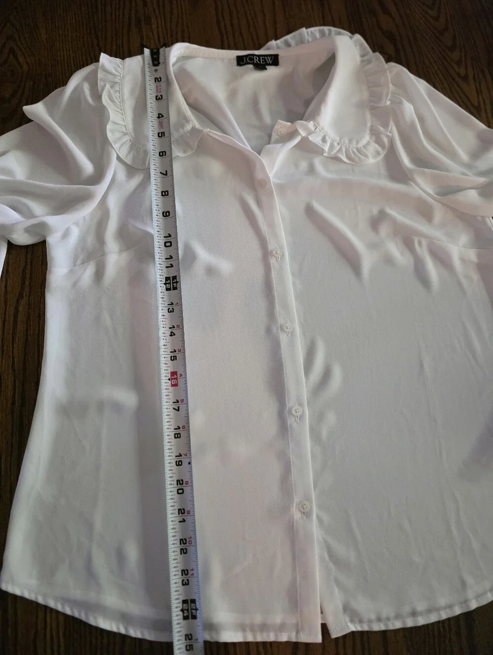 J. Crew White Ruffled Peter Pan Collar Button Down Blouse Shirt Top Size 8
